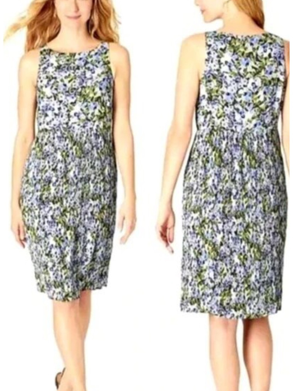 J. Jill Floral Pleated Granite Watery Bloom Midi Dress in Blue Multi Size XL NWT
